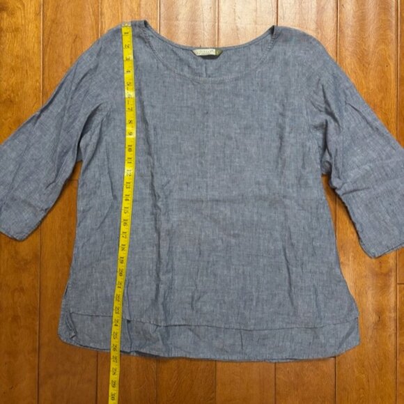 Chalet Womens Tunic Top Size L Blue Linen Boxy Lagenlook Bohemian Minimalist USA - Picture 8 of 11